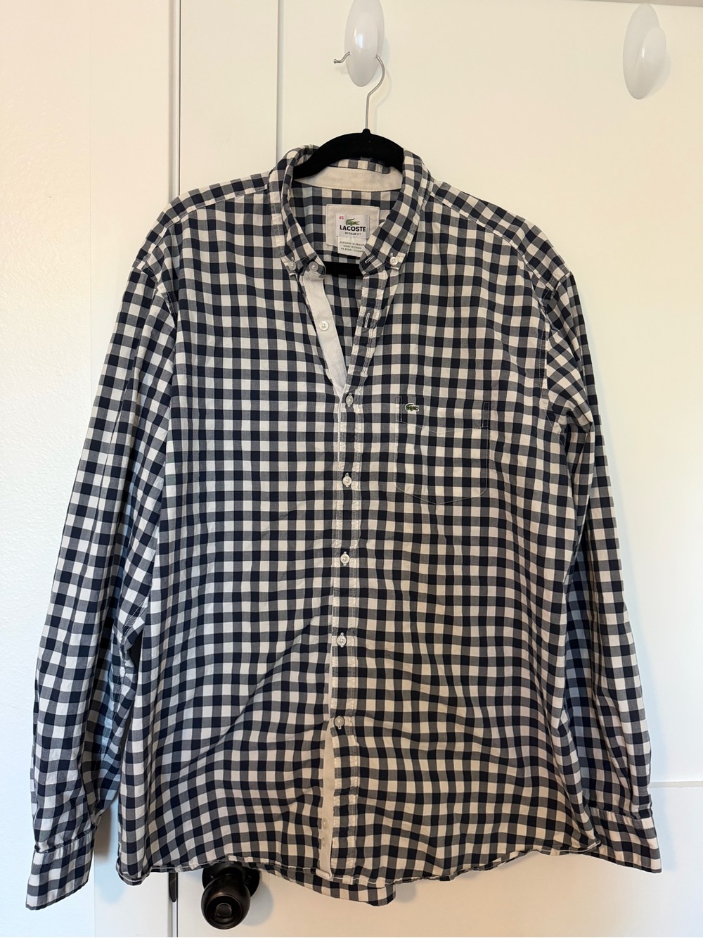 Lacoste Men's Black and White Gingham Button-Down Shirt